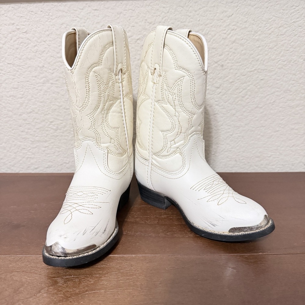 Durango Western White Boots Girls Kids Cowgirl Silver Tip Size 8.5